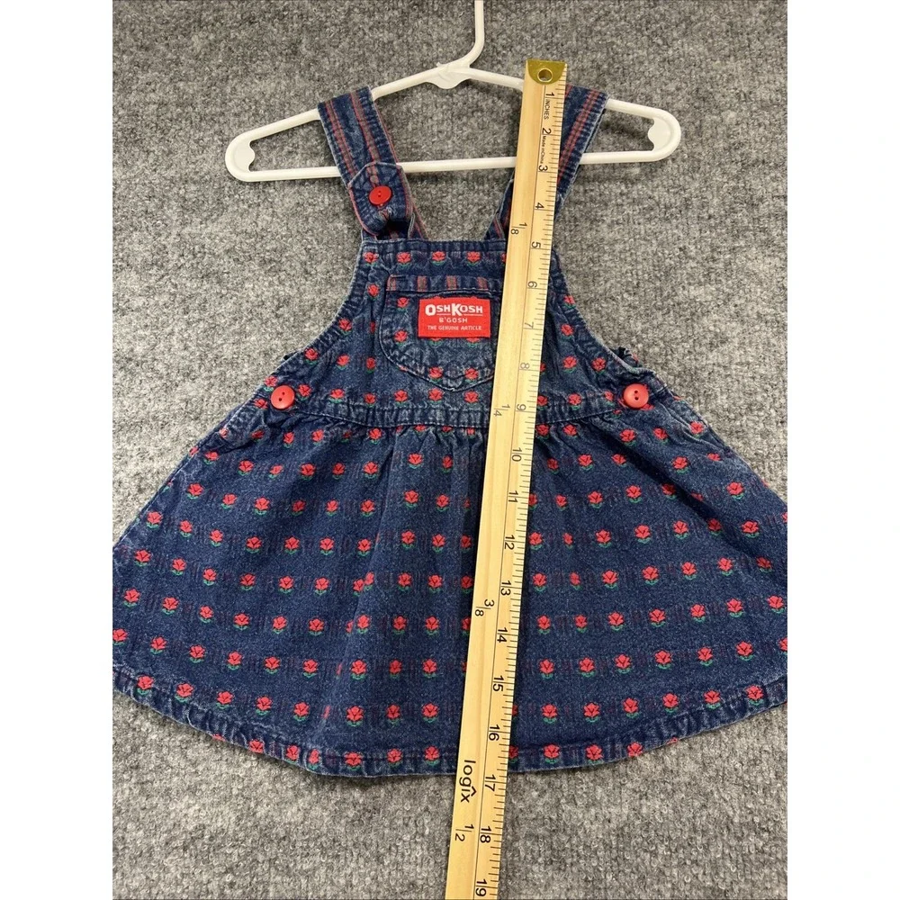 Rare Vintage OshKosh B'Gosh Floral Rose Denim Jumper Dress 18M Made in USA